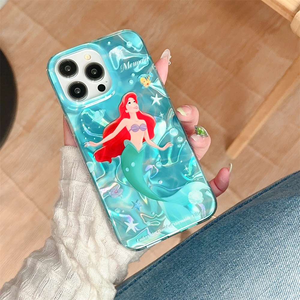 Disney The Little Mermaid Sea Blue Phone Case protection for iPhone 15 14 13 12 11 14 Pro Max luxury hard Coque