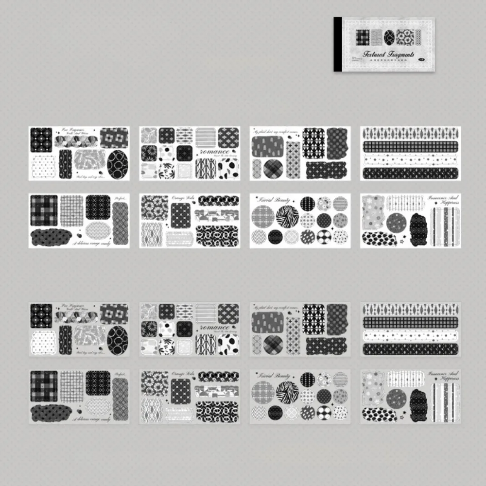 16pcs Textured Fragments Series Sticker Book PET&Washi Paper DIY Pattern Stickers Cartoon Gift Material Decorative Stickers