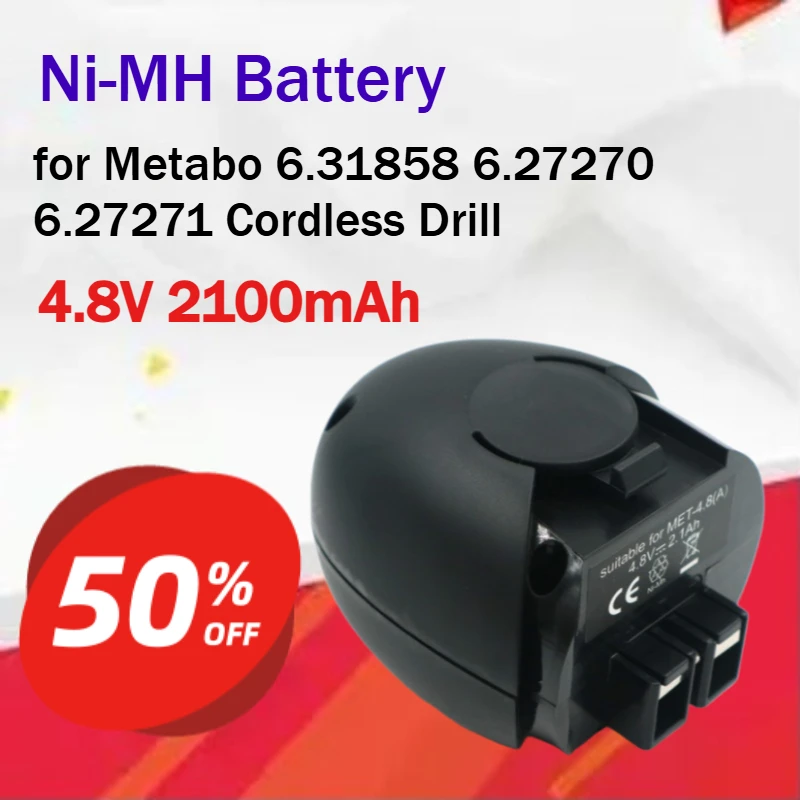 4.8V 2100mAh Ni-MH Battery for Metabo 6.31858 6.27270 6.27271 Cordless Drill Cycle Life: 500 Grade A Full-Capacity Cells
