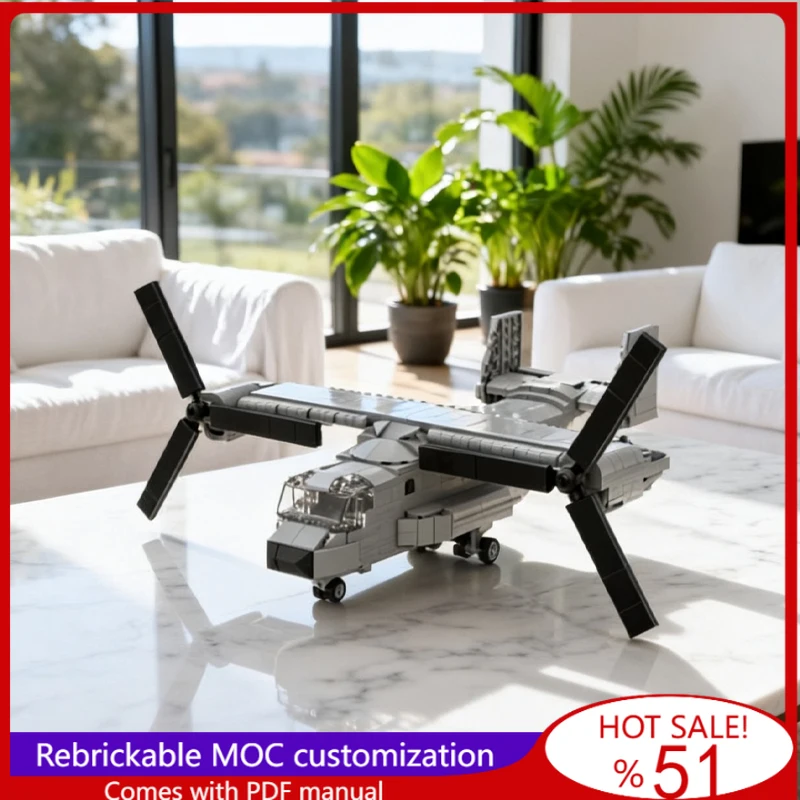 

930 PCS MOC Battle Series V-22 Tiltrotor Military Transport Aircraft Model Building DIY Assembled Educational Toy Festival Gift