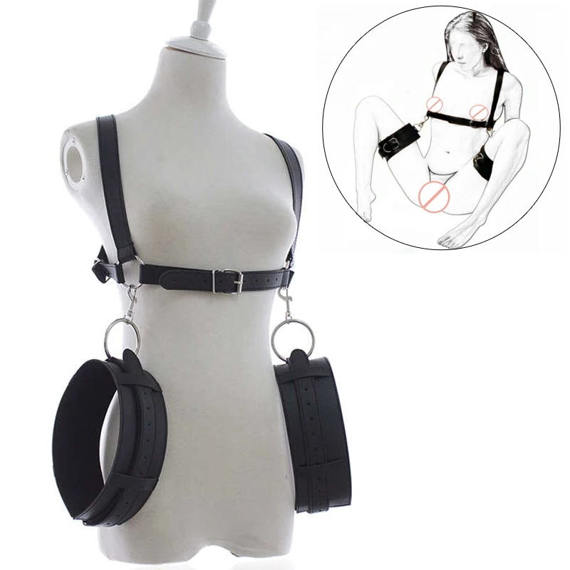 BDSM Thigh Sling Spreader,Leg Open Restraint Bondage Harness with Handcuffs,Sex Position Aid,Sexy Costumes