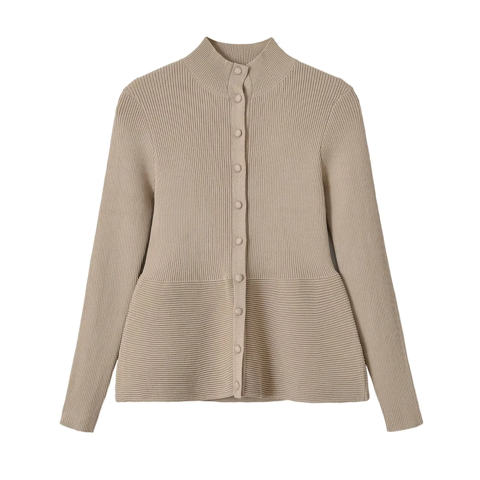 Autumn New Solid Knitwear Outerwear Top Stand Collar Double Zip Knit Cardigan Chic Long Sleeve Female Ribbed Slim Fit Sweater