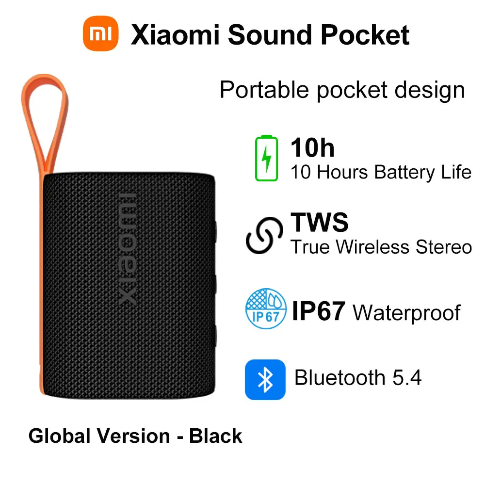 Nieuwe Xiaomi Sound Pocket, draagbare draadloze speaker, TWS stereo combo, 10 uur batterijduur 1000mAh, lichtgewicht 5W output speaker, Bluetooth 5.4