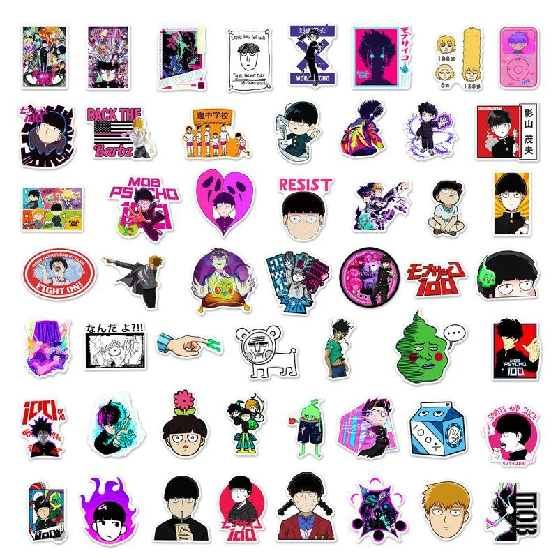 10/30/50 Buah Anime Mob Psycho 100 Stiker Tahan Air Grafiti Gitar Kaca Bagasi Skateboard Kulkas Kartun DIY Decal