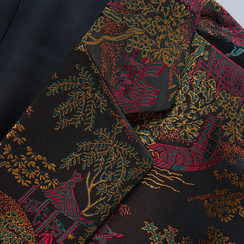 سترات كورية عصرية للرجال لحفلات الزفاف الفاخرة سترات جديدة للخريف واحدة الصدر وطية صدر السترة للرجال للحفلات الراقصة سترات جاكار معاطف للرجال #3