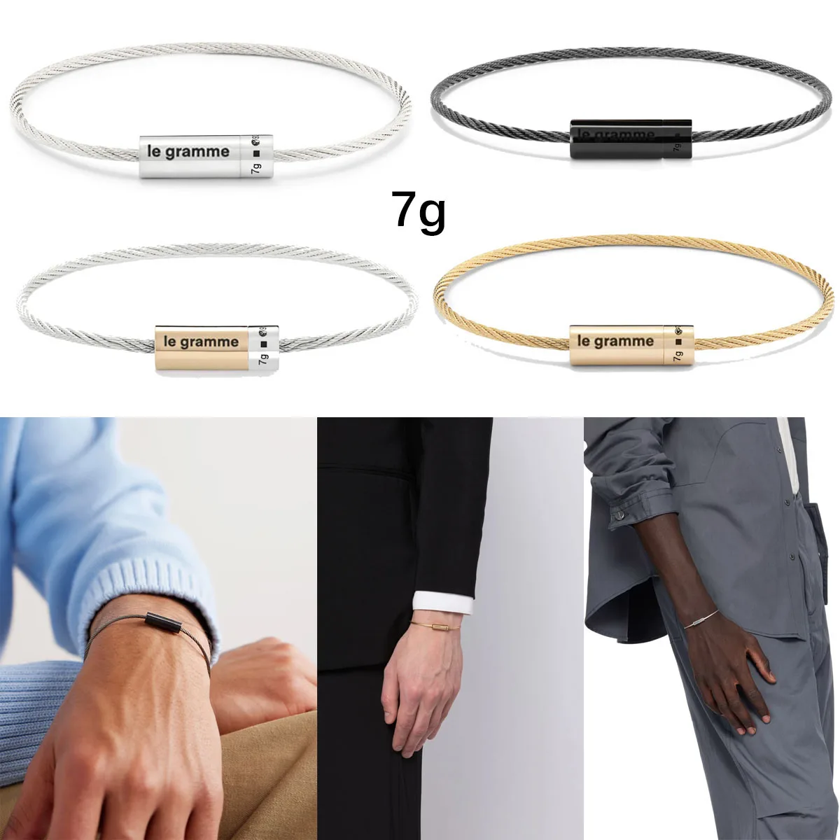 7g LE pulsera de moda cuerda para hombres y mujeres, 7g 925 plata esterlina regalo de Navidad de lujo, venta al por mayor de joyería de moda francesa