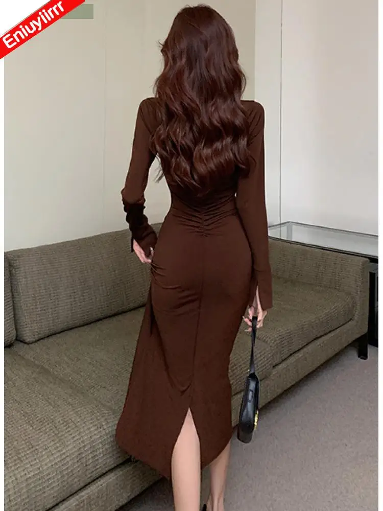 New Year Feminine Vestidos 2022 Women Button Single Breasted Elegant Bodycon bandage Pencil Long Split Slit Sexy Shirt Dress