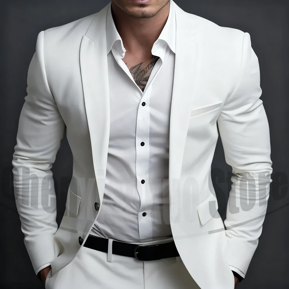 

Мужской приталенный комплект из двух предметов, модный однобортный повседневный деловой наряд, стильный высококачественный элегантный современный мужской костюм