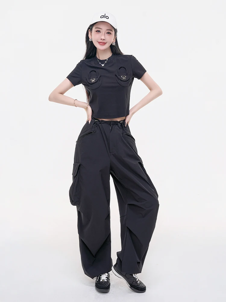 

Женские повседневные брюки-карго MaoNi ManXing с высокой талией и широкими штанинами, летние, свободного кроя, из полиэстера