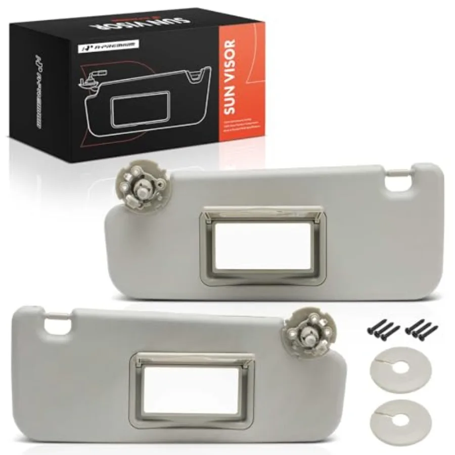 

Driver and Passenger Sun Visor Compatible with Chevrolet Cruze 2011 2012 2013 2014 2015 2016 - with Vanity Mirror Gray Color -