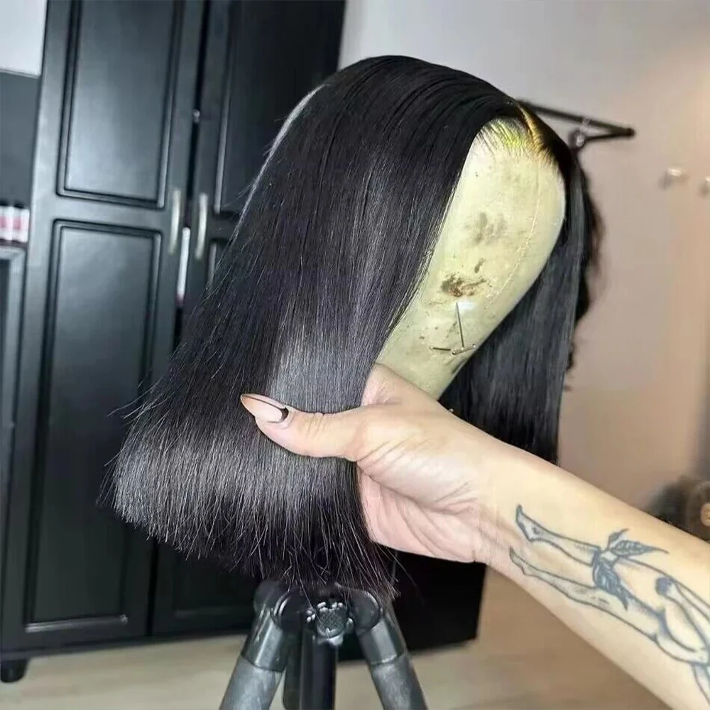 

300 Density Bone Straight 13x4 Lace Frontal Wigs Short Bob Wig Brazilian Remy 100% Human Hair 2x6 Transparent Lace Front Wig