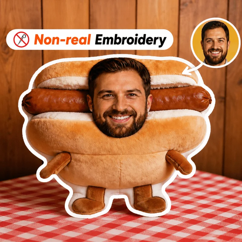 Customized Throw Pillow, Personalized Photo Customization: Hot Dog Face Brown Custom Shaped Decorative Cushion, Graphic Accent P