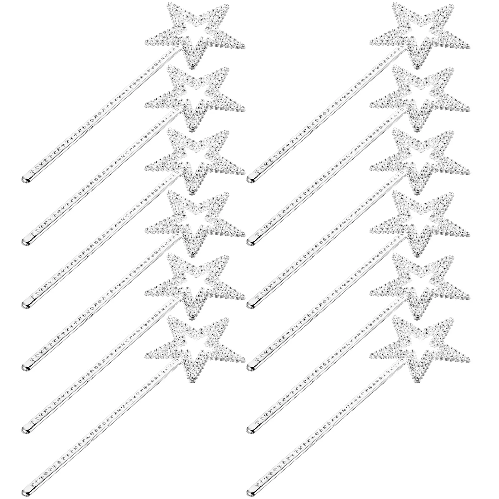 

12Pcs Plastic Star Fairy Wands Star Shaped Sticks for Costume Birthday Halloween Party Wedding Silver Beaded