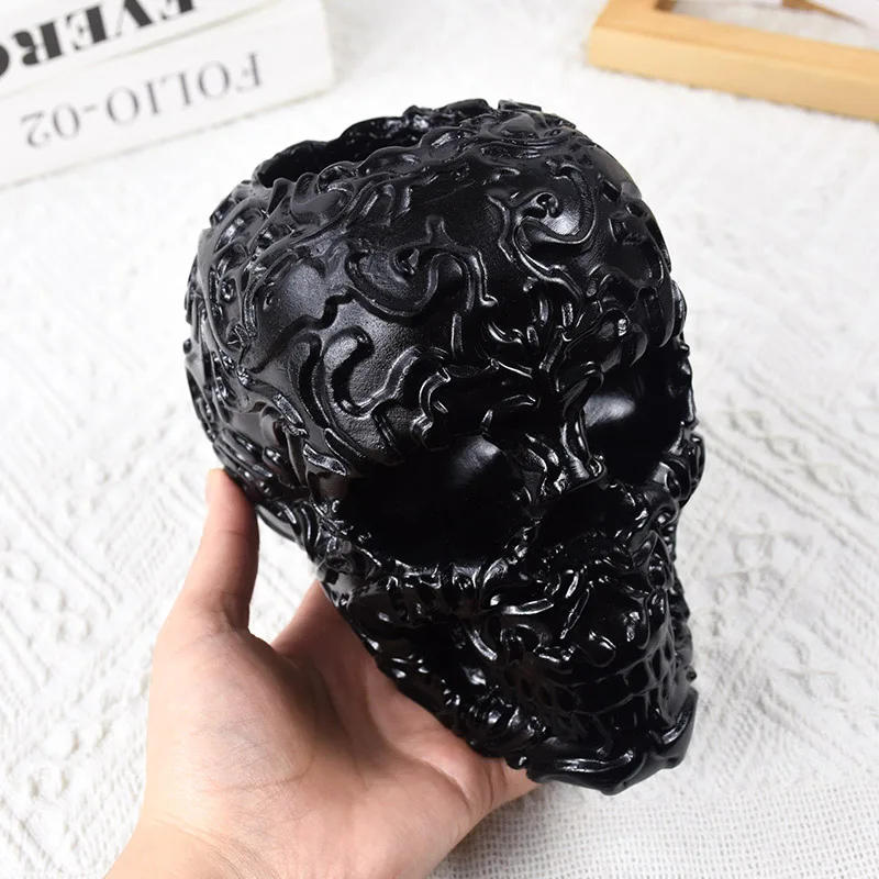 Halloween Horror Skull Decoration Props Craft Black Human Head Skull Statue Anatomical Skull Model Halloween Home Office Decor