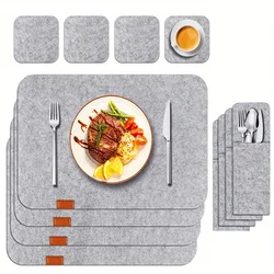 Meal mat knife and fork bag set,meal mat coaster, washable meal mat (4PCS meal mat+4PCS coaster+4PCS knife and fork bag)