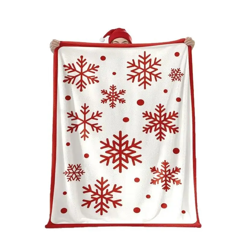 VIKAMA Ins Nordic Style Christmas Snowflake Flannel Throw Blanket White Red Snow Print Warm Sofa Bedroom Home Decor Cover - view 5