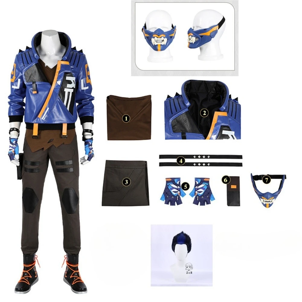 

Valorant Yoru Cosplay Costume Full Set Coat Pants Mask Wig Y2K Accessories Halloween Party Props for Adults