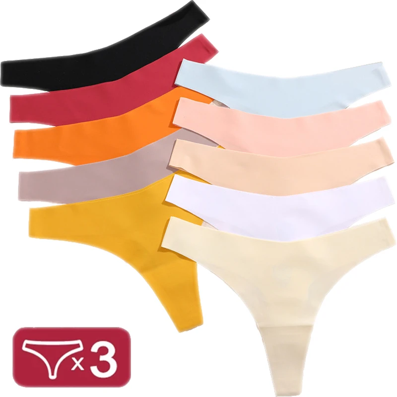 3Pcs/Set Sexy G-String Underwear Female T-back Intimates Lingerie Seamless Low Waist Underpants 10 Color Lady Bikini Panty XS-XL