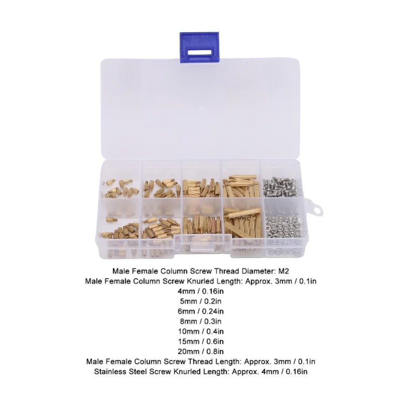 260Pcs Standoff Spacer Kit Nut Assortment Box Brass Threaded Industrial Supplies M2