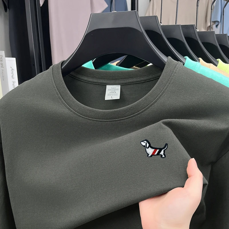 

100% Cotton Men Luxury Summer T-Shirt Round Neck Puppy Logo High Quality Breathable Short Sleeve Casual Fashion Men's Clothing