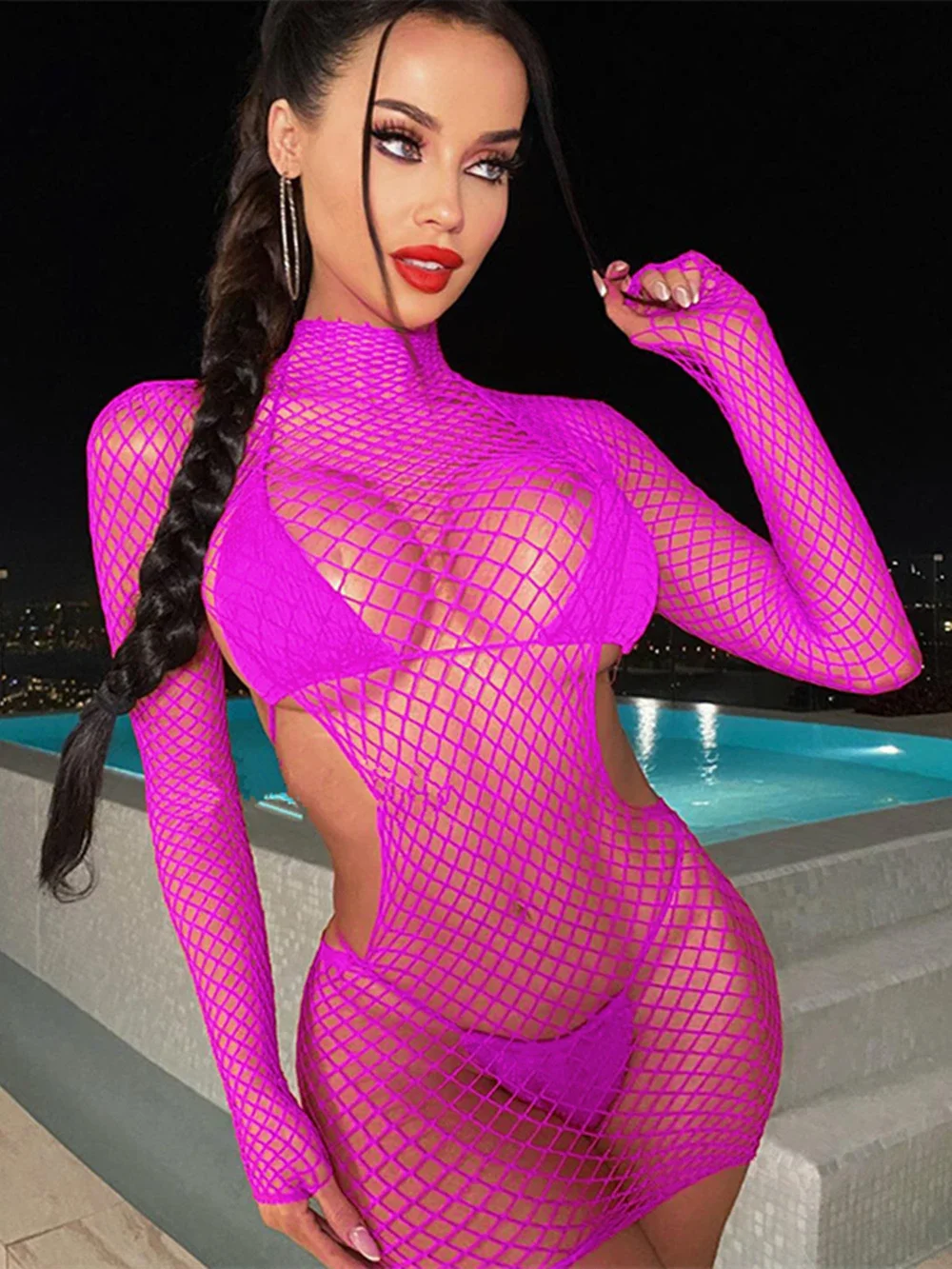 Hot Transparent Mini Dress Sexy Lingerie For Women Hollow Jacquard Tight Babydoll Dress Sexy Costume Backless Fishnet Dress