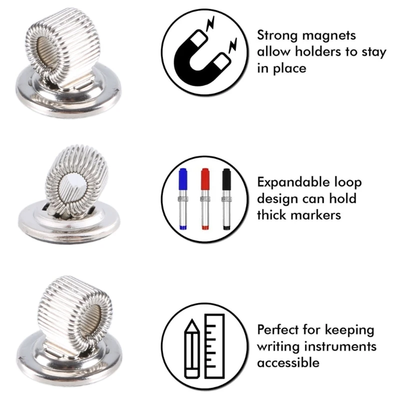 Magnet Pen Holder Adhesive Pen Pencil for w/ Adjustable Spring Lo，Adjustable Spring Design for Pencils/Markers Space-Saving