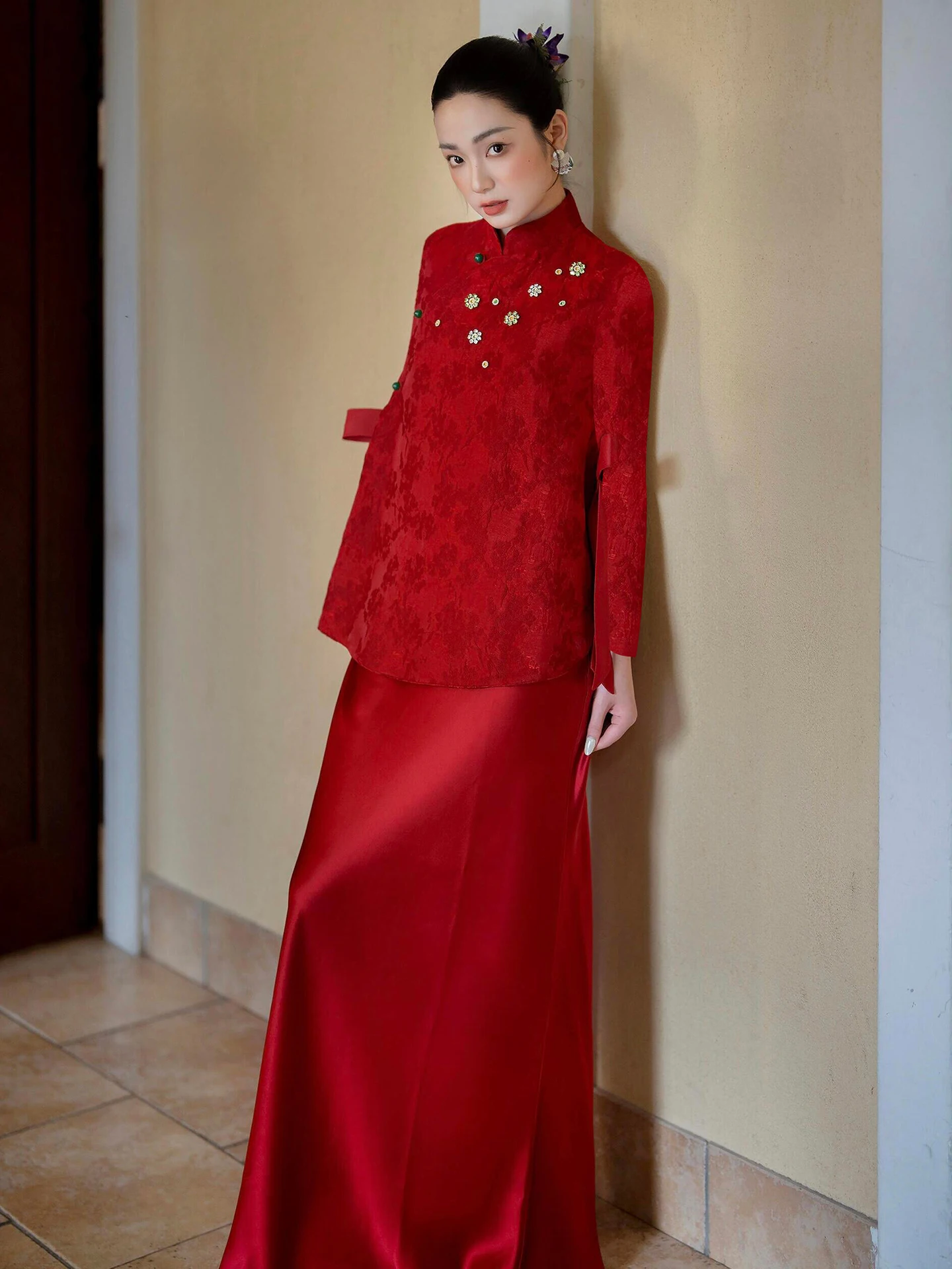 

Stunning Red Long Sve Wedding Dr Set Beautiful Chinese Sle Engagement Gown Perfect Bridal Return Gift Dr for Women