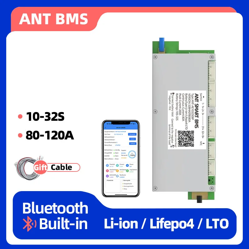 Ant smat bms Novo conceito BMS de duas camadas 10-32s80a 100a 120a suporte 36V 48V 60V 72V 84V 96V Li-ion LifePo4 LTO Bateria embutida