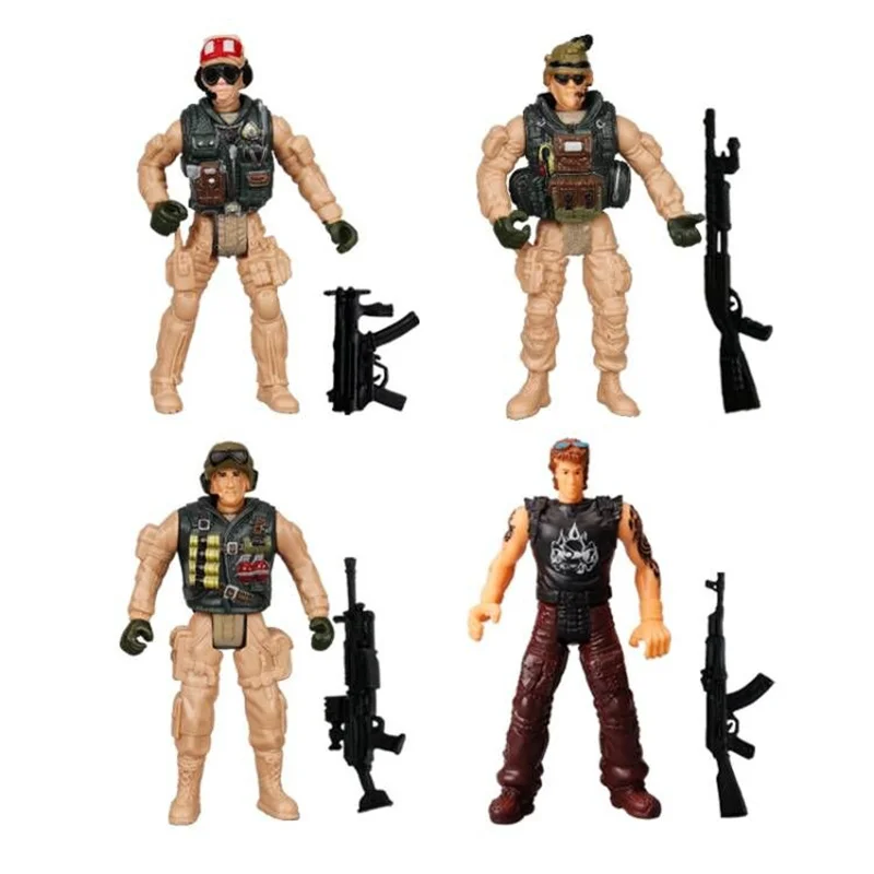 4 buah 4 inci tentara pria pasukan khusus Tentara Action figure Playset Elite SWAT tim militer senjata Modle mainan untuk anak-anak hadiah anak laki-laki