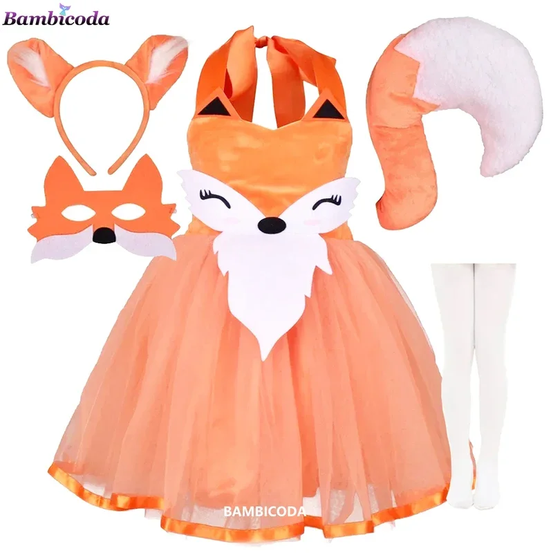 

2024 girls Halloween Fox cosplay costumes for kids cute animal dress up headband tail Carnival Christmas Purim squirrel clothes