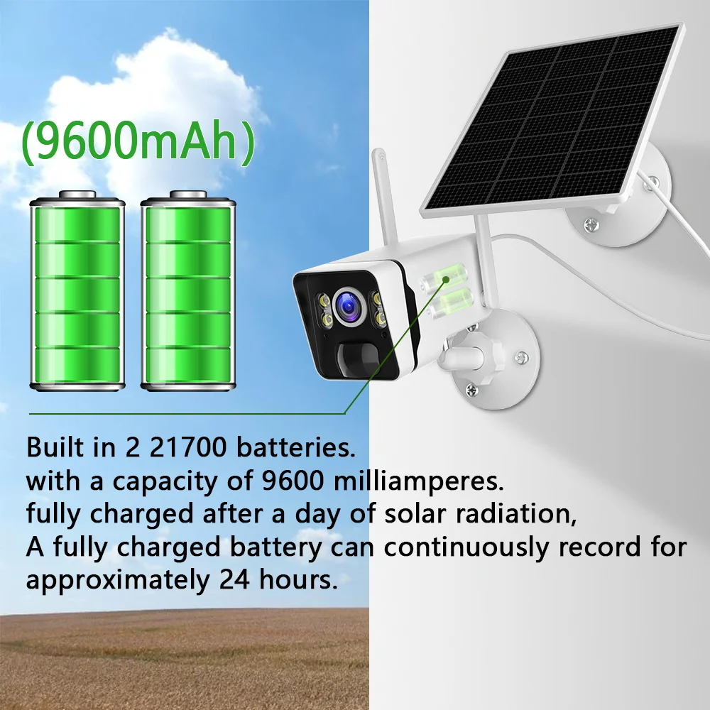 4MP Wifi Solar Camera with 9600mAh Rechargeable Battery PIR Detect Outdoor Surveillance Solar Powered Camera Security Protection