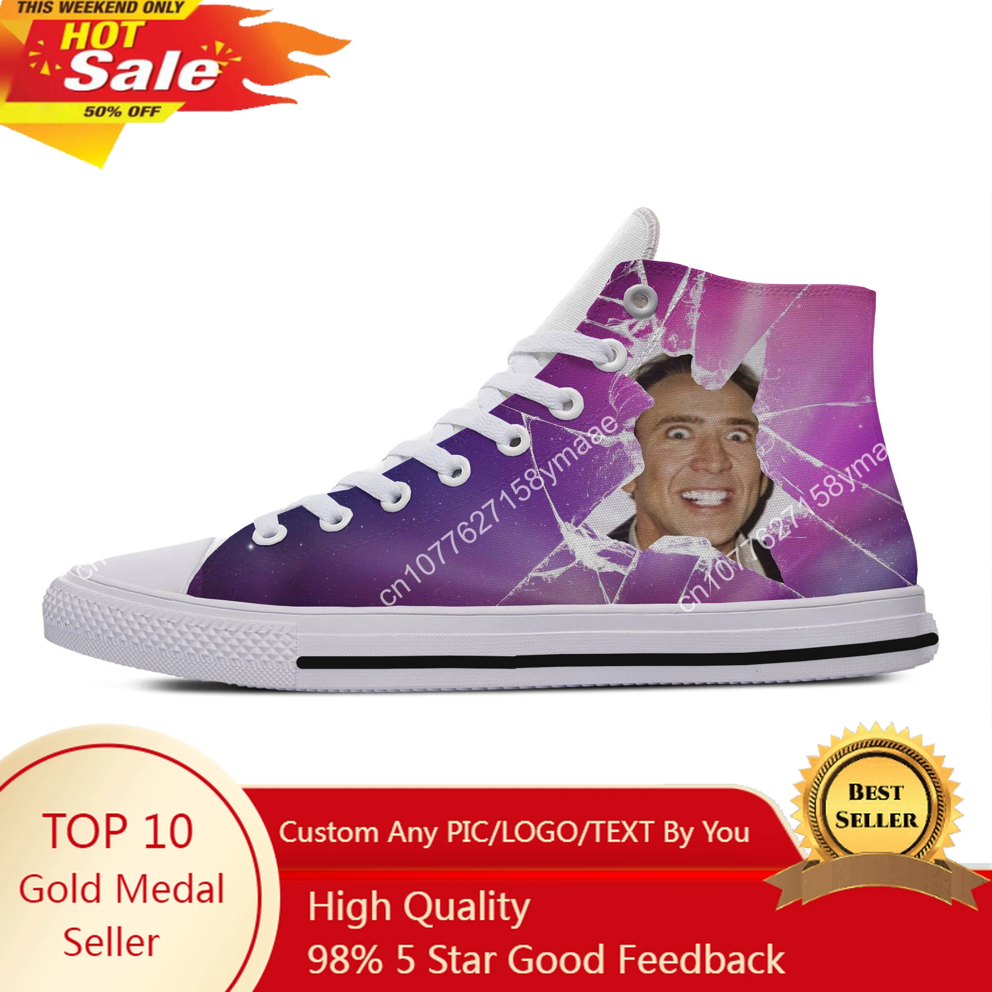 

Hot Summer Jumper Shoes Men Women Nicolas Cage Crazy Funny Stare At You Fashion Canvas Shoes High Help Classic Board Shoes