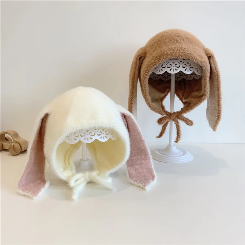 Baby Hat Long Ears Rabbit Ear Protector Head Cap Winter New Go Out Baby Hat Thickened Baby Hat Warm Knitted Hat Fashionable Cute