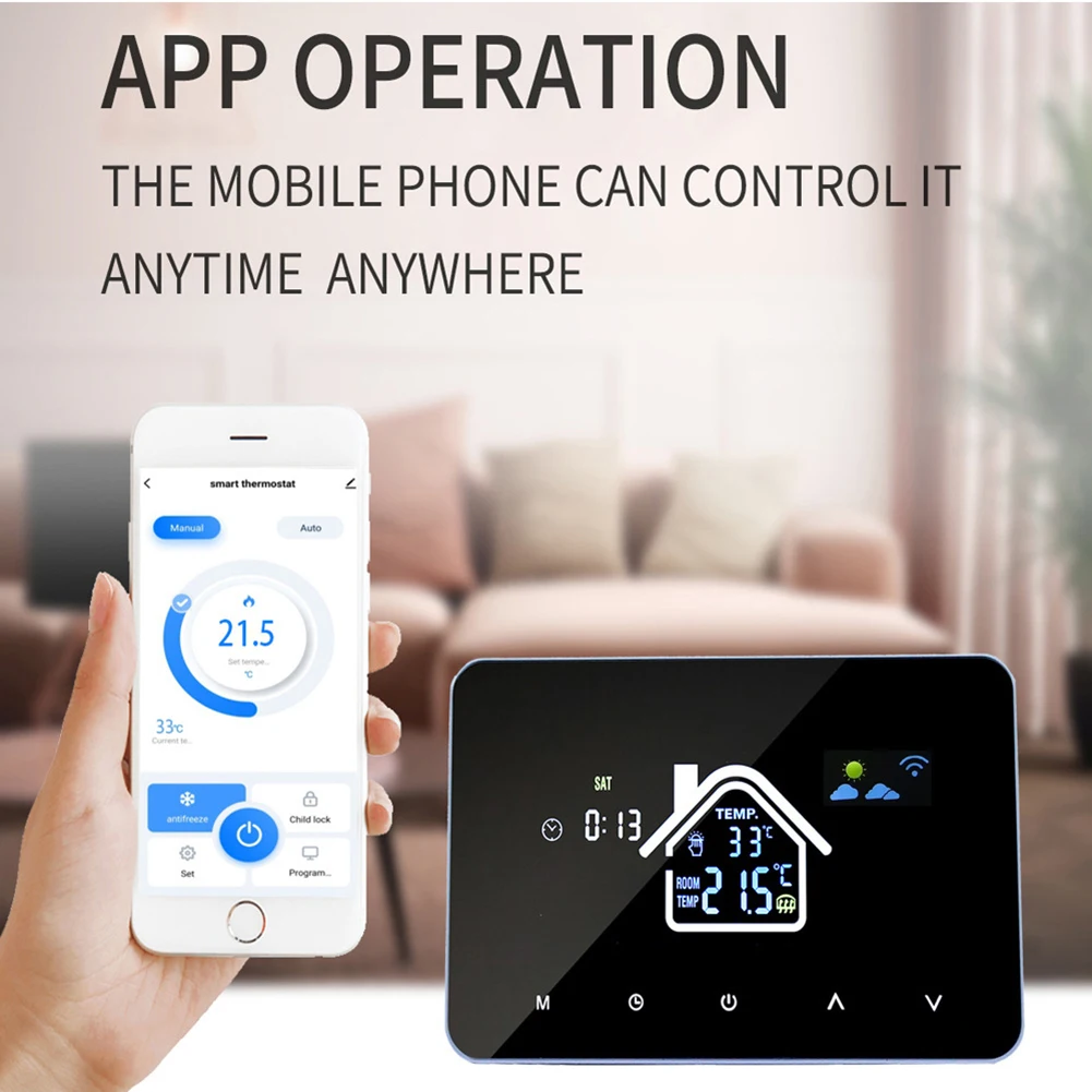 

Smart Home Temperature Controller with Remote APP Control and Touch Screen for Six Programmable Temperature Settings