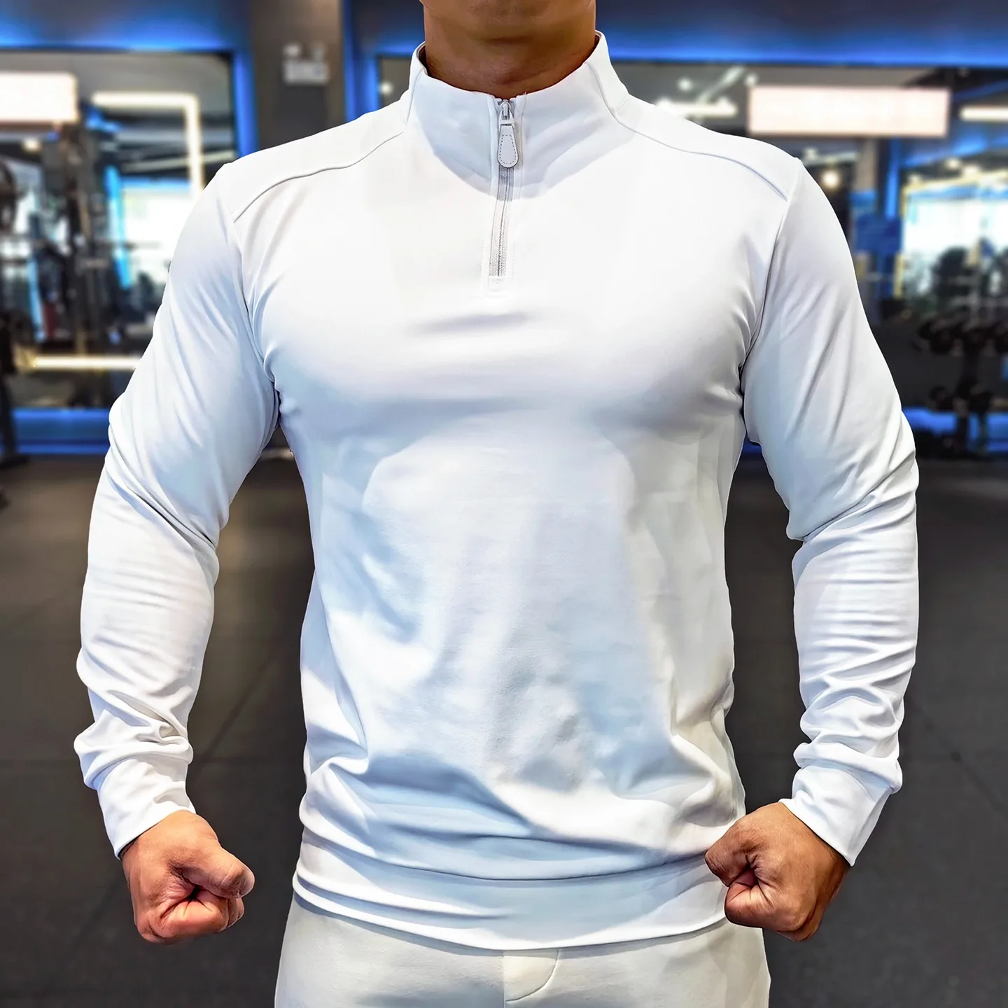 الرياضة الوقوف طوق بأكمام طويلة الرجال الخريف الشتاء في الهواء الطلق تشغيل اللياقة البدنية التدريب الملابس مرونة تنفس سليم صالح #3