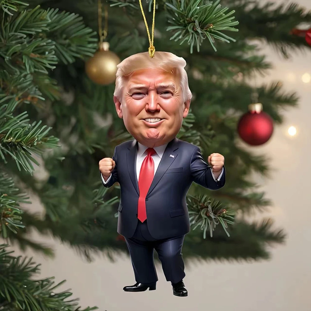 Funny Trump Acrylic Christmas Decor Hanging Ornament for Car and Tree Perfect Holiday Gift Funny Cartoon Pendant Keychain