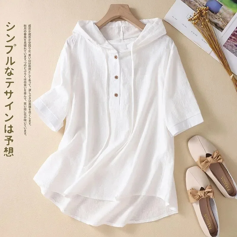 Modern Casual Hooded Short Sleeve Top Summer New Minimalist Solid Color Loose Korean Flowy Women's T-shirt Pullover E567