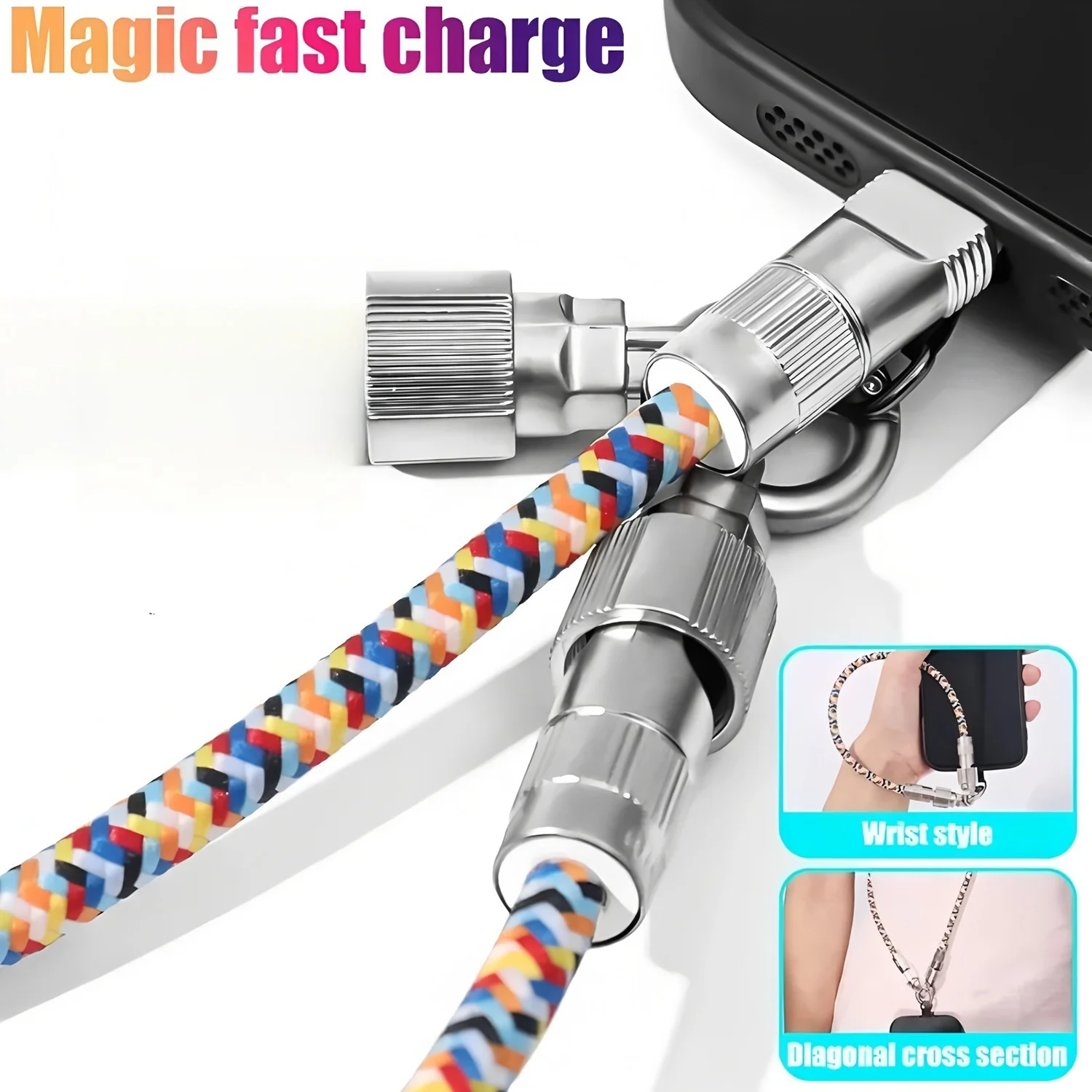 240WPD Lanyard Mobile Phone Charging Cable 0.3m Wrist 1.2m Crossbody Style Type-C Interface Fast Charging Cable Colorful Weaving