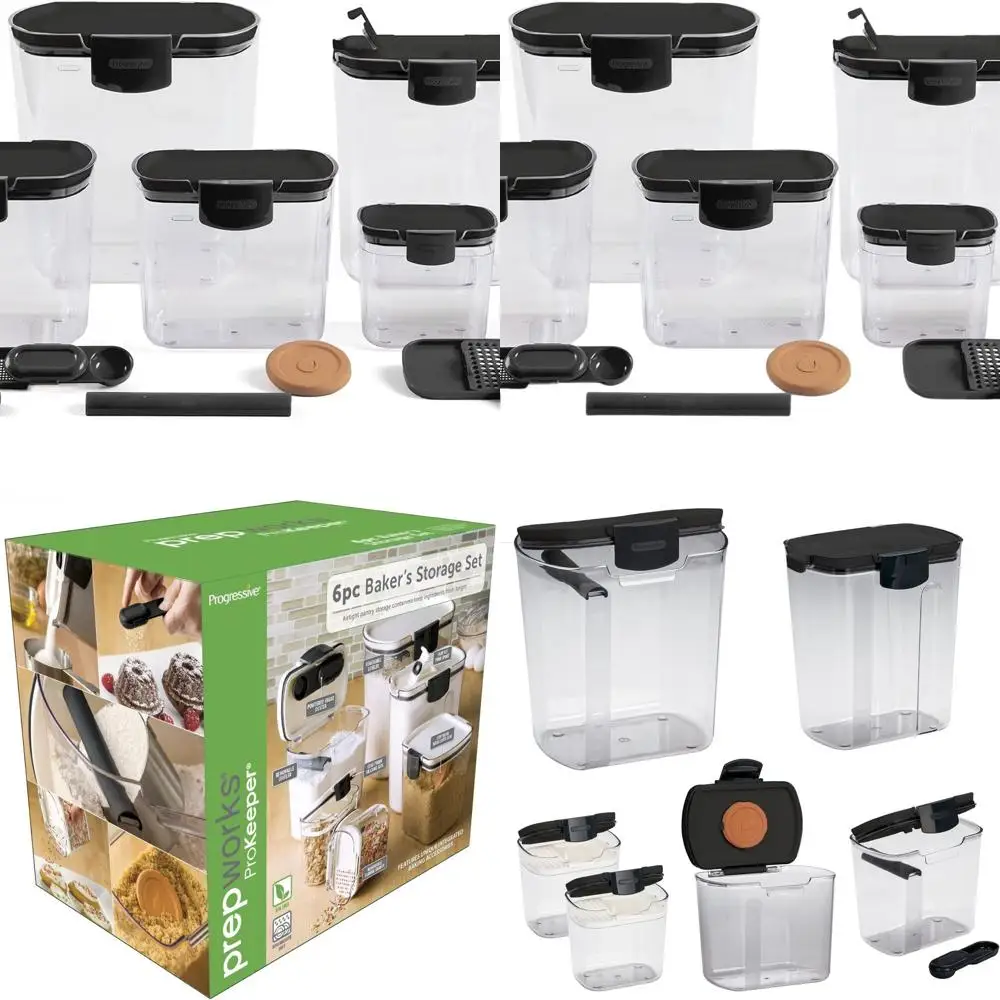 

Airtight Kitchen Storage Canister Set for Flour, Sugar, and More, Preserves Freshness, Includes Accessories (Black, 6-Piece)