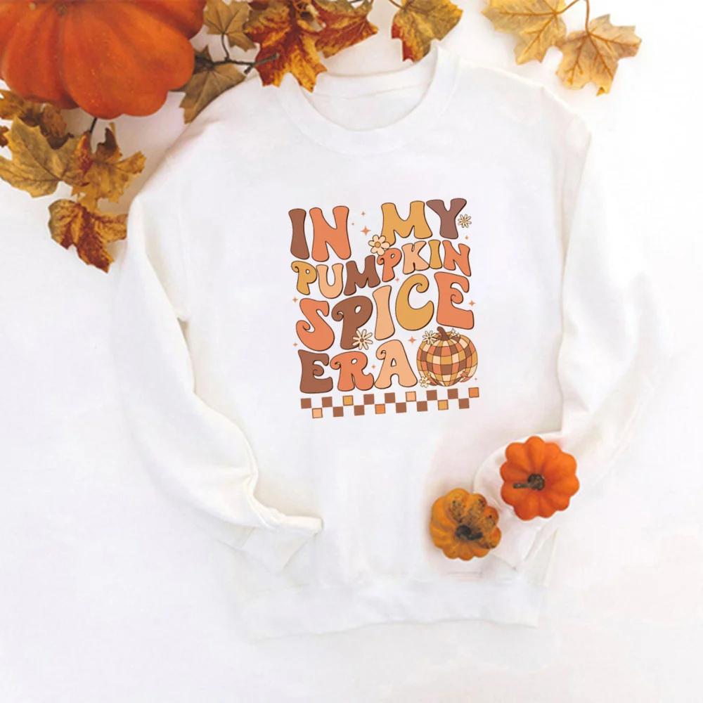 In My Pumpkin Spice Era Printed Sweatshirt Fall Shirt Thankful Grateful Hoodie Women Fashion Autumn Holiday Pullover Top Clothes