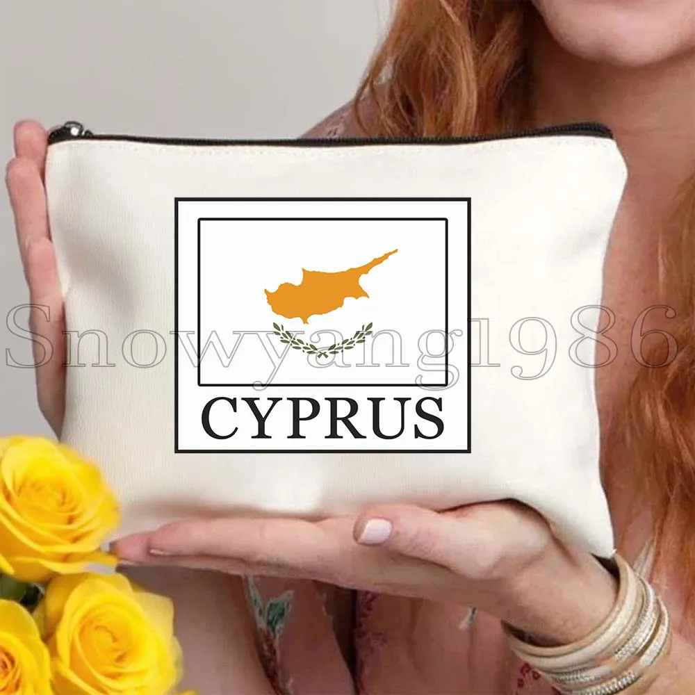 أذرع قبرص العلم خريطة نيكوسيا الهدايا قماش حقيبة مستحضرات التجميل ماكياج المرحاض حقيبة مقلمة سستة الحقيبة مفتاح محفظة نسائية للعملات المعدنية أكياس التخزين