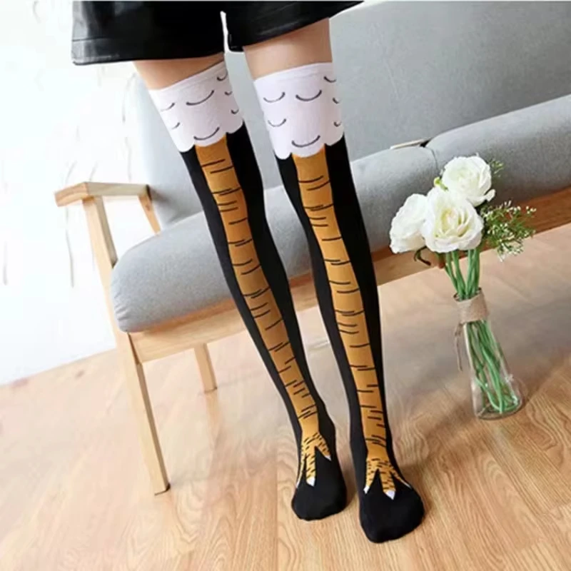 Chaussettes tendance pour femmes, longueur aux genoux, pieds de poulet, drôles, personnalisés, réalistes, cadeaux d\'anniversaire, chaussettes de