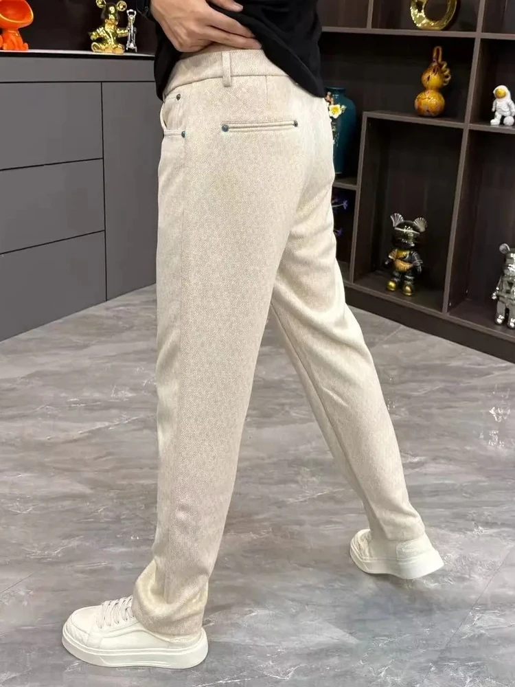 

New Men's Casual Pants High Quali Faionable Simple Design Autumn Winter Straight Leg ket Detail Waed mid Waist Belt