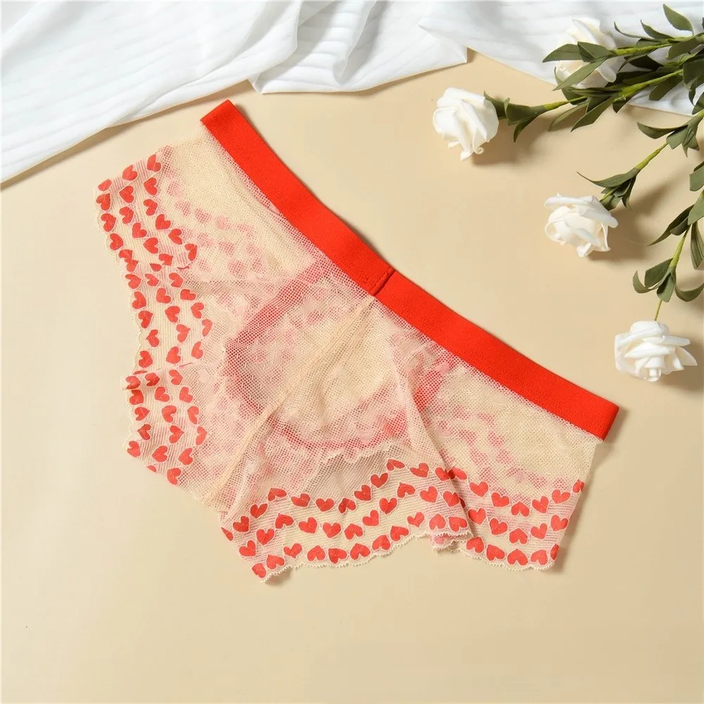 For Bedroom for romance Sheer Mesh Briefs See Through Briefs 90 Polyester Blend Breathable Fabric Heart Pattern Print