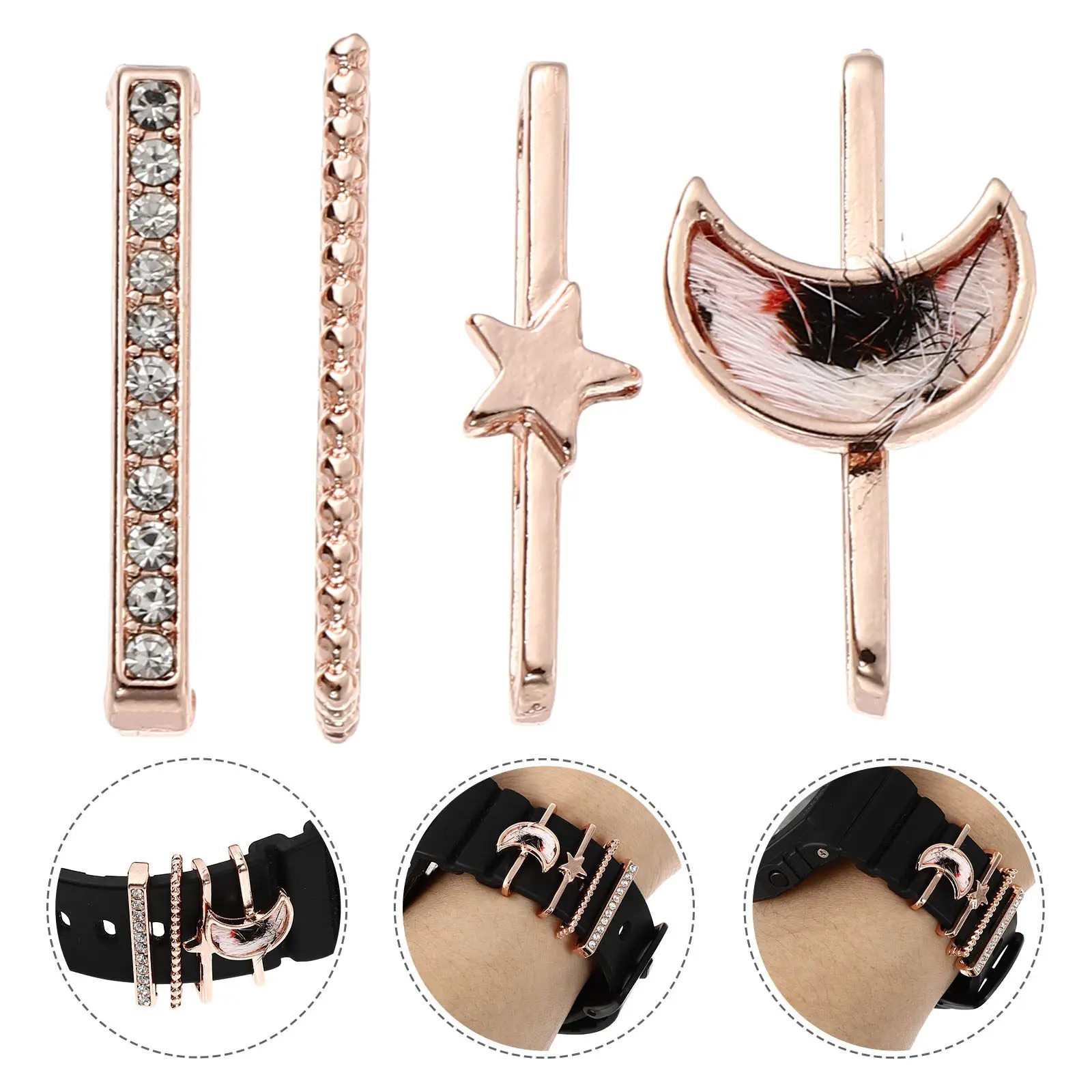 4Pcs Delicate Watch Strap Charms Zinc Alloy Lightweight Decorative Rings for Smartwatch Band Stylish Personalized Band Adorns