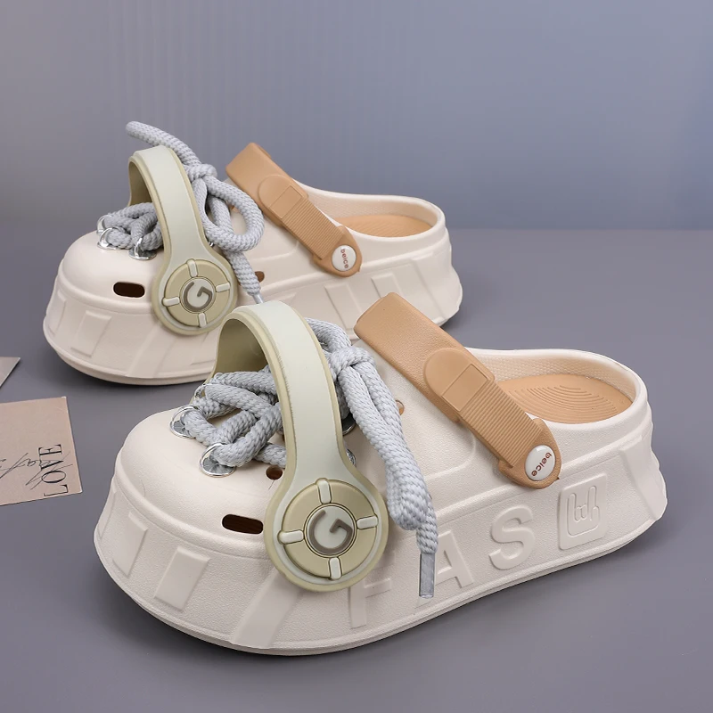 2024 Summer DIY Platform Women\'s Sandals Non-Slip Flat EVA Clogs with Flowers Thick Sole Beach and Garden Shoes for Women