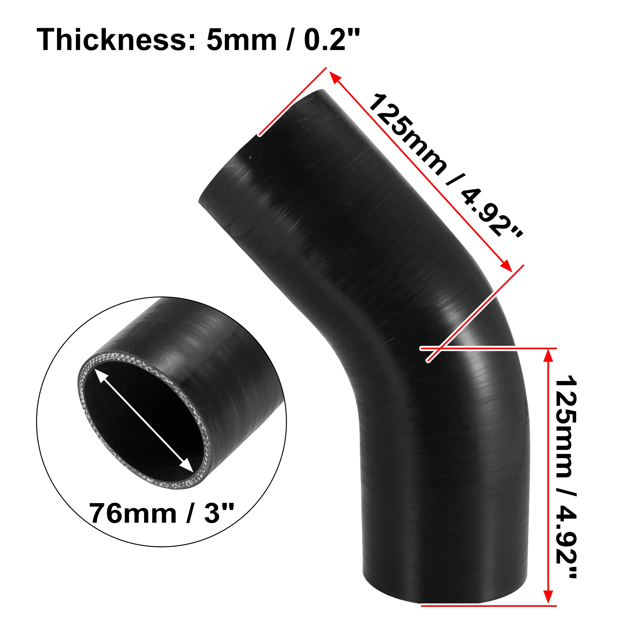 Uxcell 51mm 57mm 63mm 76mm id 45 Grad Silikon Auto Reduzier schlauch Kupplung Ladeluft kühler Rohr 3 Farben 125mm Länge
