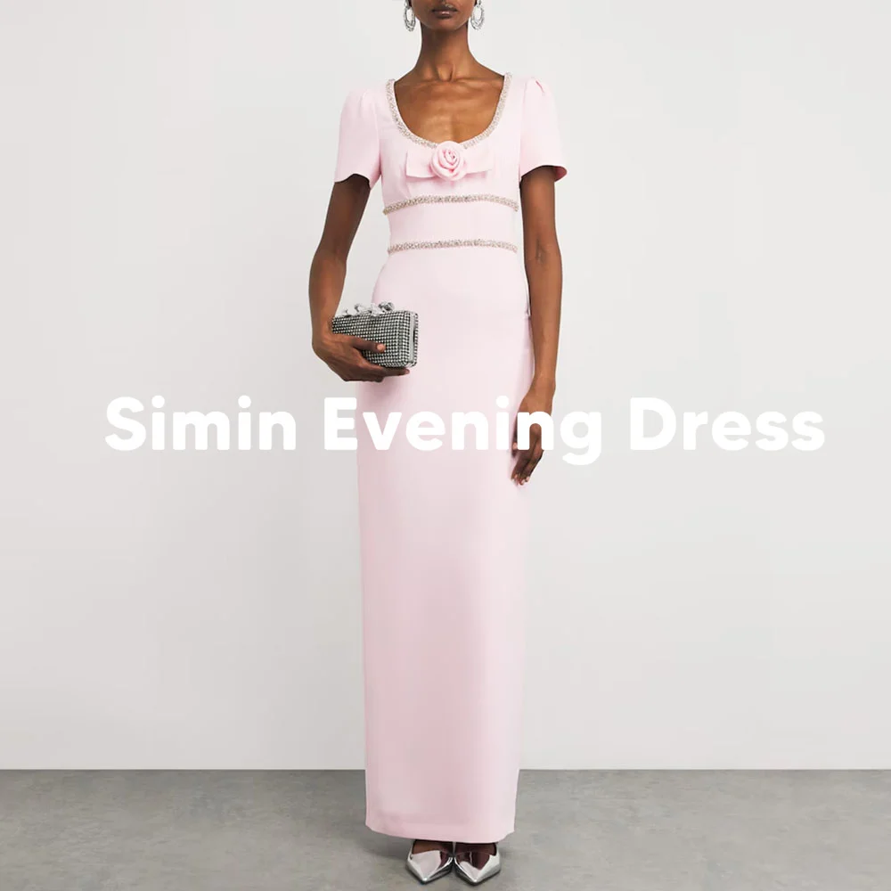 

Simin женские прямые вечерние платья с круглым вырезом и бисером с 3D цветами и короткими рукавами длиной до пола, вечерние элегантные платья 2025