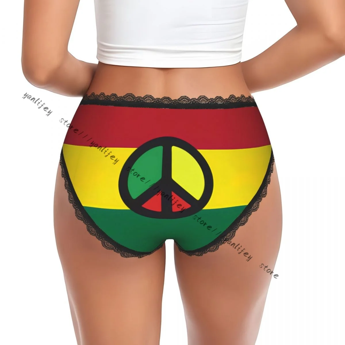 Ladies Elegant Lace Low Waist Panties Jamaican Reggae Culture Peace Caribbean Country Flag Sexy Briefs Underwear