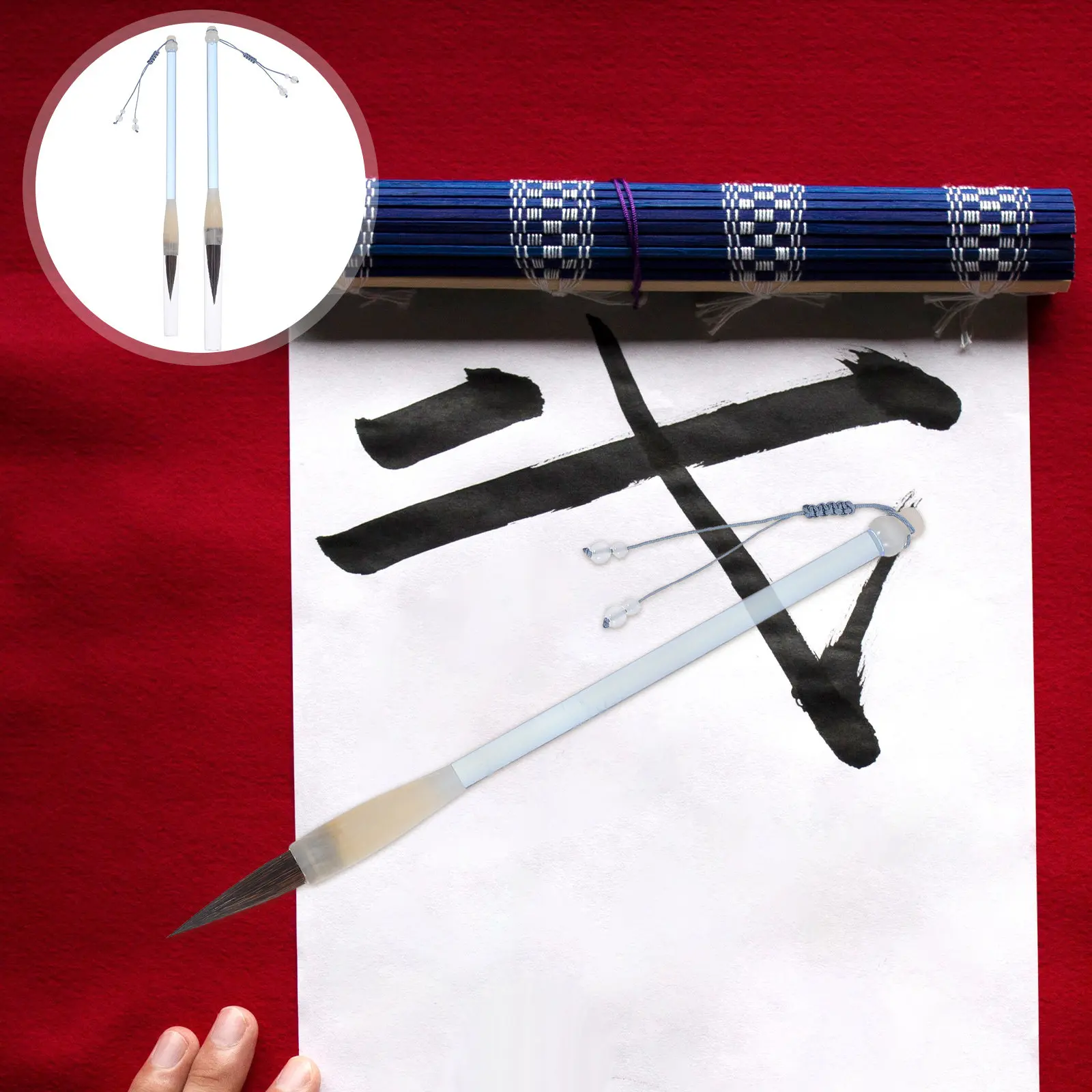 2Pcs Chinese Calligraphy Brush Set Fine Mouse Whisker Hair Traditional Ink Brush for Script Writing Painting Calligraphy